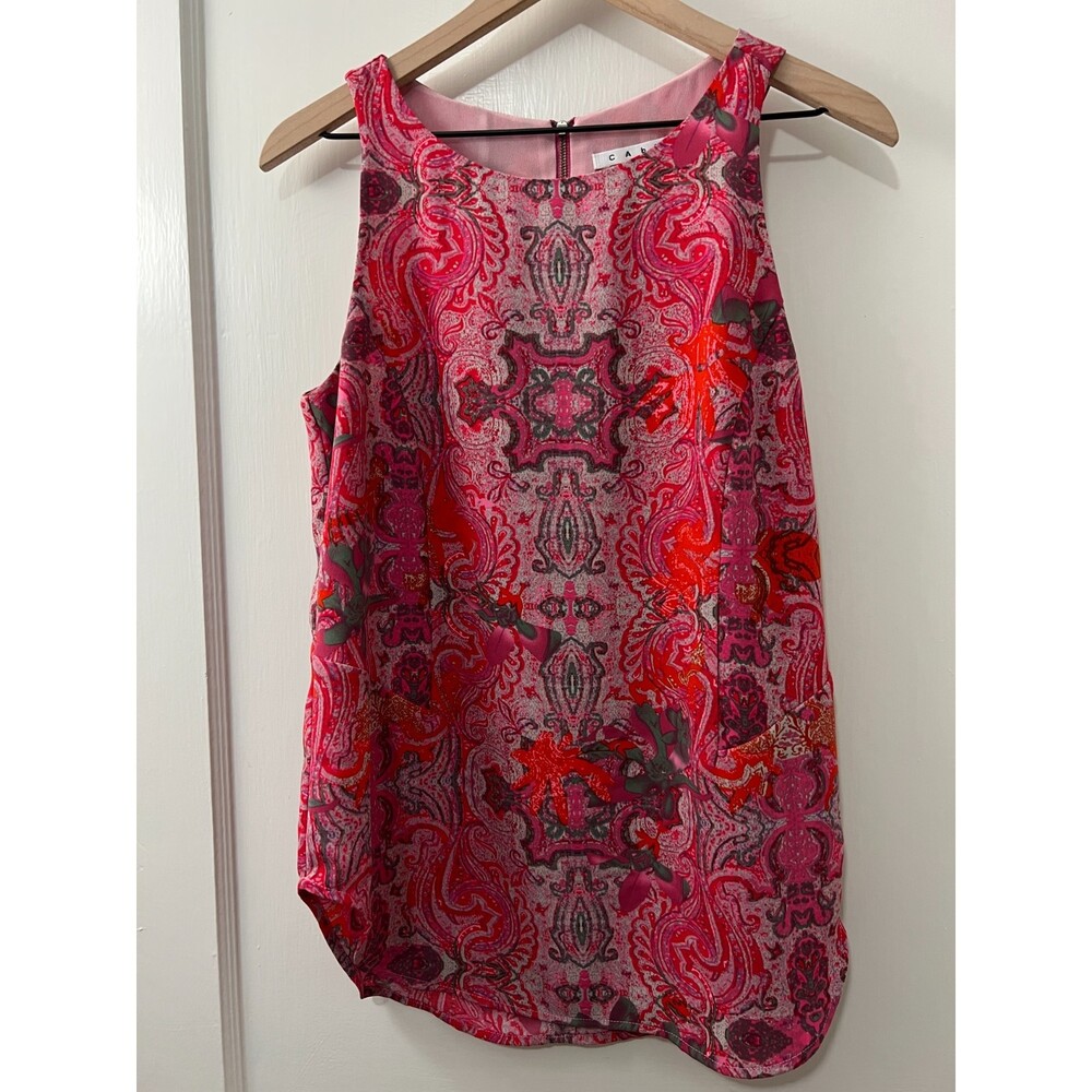 CAbi #127 Jubilee Pink Paisley Printed Sleeveless Blouse Zip Back Women's Size S